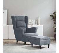 Grey Velvet Lounge Chair with Ottoman, High Back Ear Chair for Living Room, Modern Accent Armchair with Footrest, Comfortable Reading Recliner for Bedroom Office, Dark Grey Fabric Upholstery