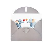 Grey WHJSHOP Elephants fighting for the apple Prints Carte de vœux - Papier nacré haut de gamme double face effet nacré avec boucle d'amour et enveloppe en papier nacré
