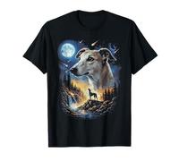 Greyhound Howling at The Moon Art Vintage Dog Art T-Shirt