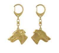 Lévrier anglais, Greyhound - Porte-clés doré avec chien dans boîte cadeau, décor