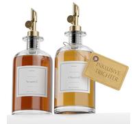 Greymount ® Lot de 2 bouteilles d'huile en verre de 500 ml avec bec verseur doré pour huile d'olive, vinaigre et plus encore, anti-fuite et anti-gouttes, avec 27 étiquettes et entonnoir