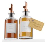 Greymount ® Lot de 2 bouteilles d'huile en verre de 500 ml avec bec verseur or rose pour huile d'olive, vinaigre et plus encore, anti-fuite et anti-gouttes, avec 27 étiquettes et entonnoir