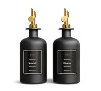 Greymount Lot de 2 bouteilles d'huile et de vinaigre - 500 ml - En verre - Avec bec verseur doré - Pour huile d'olive, vinaigre et plus encore - Parfait pour la cuisine, les salades et le barbecue