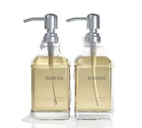 GREYMOUNT ® Lot de 2 distributeurs de savon en verre argent - Pack de 500 ml | Distributeur à pompe en acier inoxydable pour savon liquide | Distributeur de vaisselle pour cuisine | Distributeur de