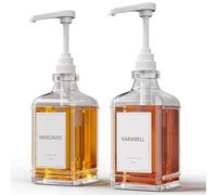 GREYMOUNT ® Lot de 2 distributeurs de sirop - 500 ml - En verre - Avec pompes doseuses - Blanc - Pour café, cocktails et plus encore - Anti-fuite et anti-goutte - Avec 24 étiquettes et entonnoir