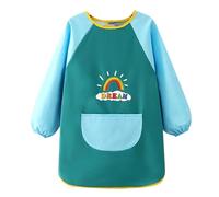 Greyoe 1 Pièces Tablier Enfant, Tablier Peinture Enfant, Blouse, Imperméable et Résistante à la Saleté pour la Peinture, Lettres Arc-en-ciel Vert L pour les Hauteurs de 110 à 130 cm