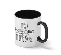 Grey's Anatomy It's Beautiful Day To Save Lives Tasse à l'intérieur de couleur noire avec poignée assortie Mug | Tasses Funny Novelty pour le thé au café 312ml