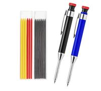 greywolf Lot de 2 crayons de charpentier robustes avec 14 recharges, pointe longue et trou profond, marqueurs automatiques avec taille-crayon intégré pour charpentiers, architectes (noir, rouge)