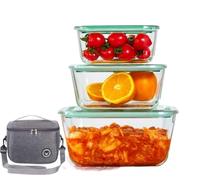 GRFELI Lot de 3 bols mélangeurs carrés en verre avec couvercle (800 ml, 1500 ml, 2800 ml), salade de cuisine, grand saladier, passe au lave-vaisselle, au four (sans couvercle), résistant au