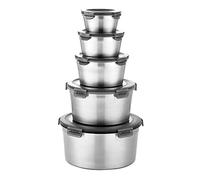 GRFELI Lot de 5 boîtes à repas en acier inoxydable Boîte à déjeuner réutilisable Anti-fuite, four, congélateur, lave-vaisselle