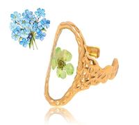 GRFFZX 7PCS Stainless Steel Gold Eternal Flower Ring, Handmade Dried Flower Statement Ri ng, Dried Flo wer Ring for Women, 18k Gold Plated Adjustable Pressed Blossom Flowers Open Band Rings (CC)