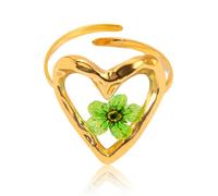 GRFFZX 7PCS Stainless Steel Gold Eternal Flower Ring, Handmade Dried Flower Statement Ri ng, Dried Flo wer Ring for Women, 18k Gold Plated Adjustable Pressed Blossom Flowers Open Band Rings (GG)