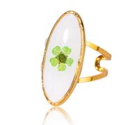 GRFFZX 7PCS Stainless Steel Gold Eternal Flower Ring, Handmade Dried Flower Statement Ri ng, Dried Flo wer Ring for Women, 18k Gold Plated Adjustable Pressed Blossom Flowers Open Band Rings (FF)
