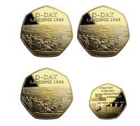 GRFFZX Édition limitée - Pièce commémorative du débarquement du Jour J 1944 en Or 24 carats, Hommage au Jour J en Normandie (3Pcs)