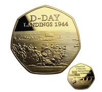 GRFFZX Édition limitée - Pièce commémorative du débarquement du Jour J 1944 en Or 24 carats, Hommage au Jour J en Normandie (1Pcs)