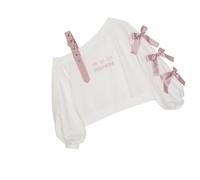 Grhaat Kawaii Sans Manches Bowknot Sweat à Capuche Japonais Lolita Broderie Graphique Cœur Mignon En Dentelle Découpé Haut Décontracté Pull, M