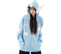 grhaat Sweat à capuche zippé Kawaii Anime Y2k Harajuku Star Meteor Angel Wings Sweatshirt pour femme ample Cutecore surdimensionné Hoodies, bleu, Medium