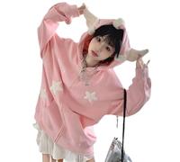 grhaat Sweat à capuche zippé Kawaii Anime Y2k Harajuku Star Meteor Angel Wings Sweatshirt pour femme ample Cutecore surdimensionné Hoodies, rose, Medium