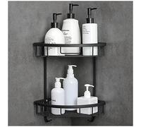 GRICOL Etagère de Douche d'angle sans Perçage Aluminium Rangement Salle de Bain Autocollant Rangement Douche Antirouille avec 2 Crochets pour Salle de Bains 2 Niveaux Noir