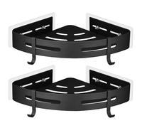 GRICOL Etagère de Douche d'angle sans Perçage en Métal avec 2 Crochets pour Douche Support Antirouille Autocollant pour Articles de Salle de Bains 2 Pièces (Noir)