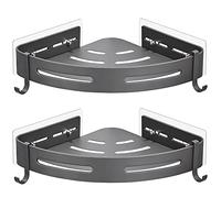 GRICOL Etagère de Douche d'angle sans Perçage en Métal avec 2 Crochets pour Douche Support Antirouille Autocollant pour Articles de Salle de Bains 2 Pièces (Gris)