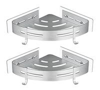 GRICOL Etagère de Douche d'angle sans Perçage en Métal avec 2 Crochets pour Douche Support Antirouille Autocollant pour Articles de Salle de Bains 2 Pièces (Argent)