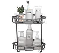 GRICOL Etagère de Douche d'angle sans Perçage Métal Rangement Salle de Bain Autocollant Rangement Douche Antirouille avec 2 Crochets pour Salle de Bains 2 Niveaux Gris