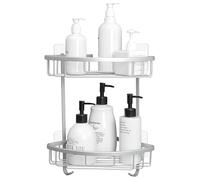 GRICOL Etagère de Douche d'angle sans Perçage Métal Rangement Salle de Bain Rangement Douche Métal avec 2 Crochets Support Douche 2 Pièces Argent