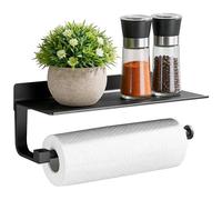 GRICOL Porte-Rouleau de Cuisine sans Perçage Porte-Essuie-Tout Mural Porte-Rouleau de Papier avec Étagère Support pour Papier Essuie-Tout pour Cuisine Noir