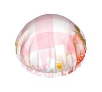 Grid Strawberry Bonnet de douche imperméable double couche pour homme et femme - Protection des cheveux pour le bain, masques faciaux, spa