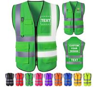 Gridachi Gilet de sécurité personnalisé avec logo, gilets réfléchissants haute visibilité, poches zippées, vêtements de travail de construction personnalisés de classe 2 pour hommes et femmes