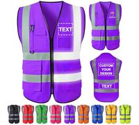 Gridachi Gilet de sécurité personnalisé avec logo, gilets réfléchissants haute visibilité, poches zippées, vêtements de travail de construction personnalisés de classe 2 pour hommes et femmes