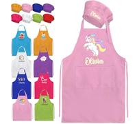 Gridachi Tablier personnalisé pour enfants avec nom, ensemble de toque de chef et tablier pour filles, garçons, enfant pour la cuisine, la pâtisserie, la peinture en cuisine