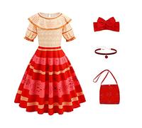 Gridamea Robe de Mirabel Encanto pour fille avec nœud rouge, collier et sac - Costume pour mariage, fête, anniversaire, Halloween, cosplay