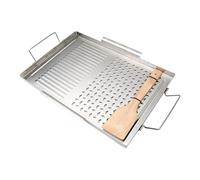 Griddle Plate, Grill Pan, Stainless Steel Utensils, Pressure Flat Exterior, Double Side Handles, Indoor Outdoor Barbecue Cookout, 16.93x11.5x0.79 Inches Silver 1 Piece