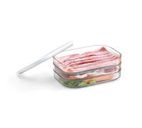 GRIFEMA Boite a Jambon pour Refrigerateur - 3 étages - Empilable - Classification Storage - Sans BPA - Passe au Lave-vaisselle - Transparent - Rangement Frigo pour Charcuterie, 1650 ml