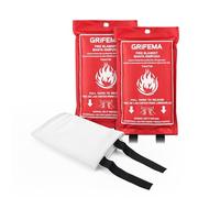 GRIFEMA Couverture Anti-feu pour Cuisine 2 pièces, Déploiement Rapide en Fibre de Verre, pour Maison, Voiture, Bureau, Barbecue, cheminée & entrepôt, 100x100cm, GA3002
