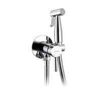 GRIFEMA Kit Robinet de Bidet Argent avec Flexible Laiton 1.5M, Pulvérisateur Laiton, Robinet d'Arrêt, Support Mural, Compatible Eau Chaude et Froide, G154-1