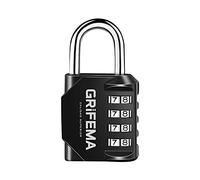 GRIFEMA GA1001-1, Cadenas Code 4 Chiffres - Cadenas de Sécurité Résistant Aux Intempéries, Cadenas à Combinaison pour Casier, Valise, Garage, Portail, École, Alliage de Zinc, Noir