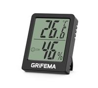 GRIFEMA GA2902B Mini thermomètre numérique intérieur de l'hygromètre, petit testeur d'humidité, adapté pour serres, pépinières, caves, thermomètre pour reptile, noir