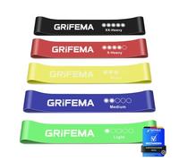 GRIFEMA GA5001, 5 Bandes Élastiques de Musculation, 5 Niveaux de Résistance pour la Musculation, Le Pilates, Le Yoga et Plus Encore, Vert-Bleu-Jaune-Rose-Noir