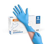 GRIFEMA Gants en Nitrile Jetables Bleus, Sans Poudre et Sans Latex | Non Stériles, Aptes au Contact Alimentaire, Nettoyage, Tatouage et Mécanique, 100 Unités- Taille, M