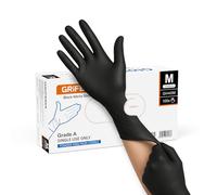 GRIFEMA Gants en Nitrile Jetables Noirs, Sans Poudre et Sans Latex | Non Stériles, Aptes au Contact Alimentaire, Nettoyage, Tatouage et Mécanique, 100 Unités- Taille, M
