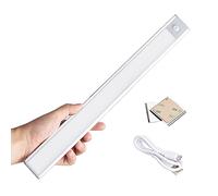 GRIFEMA GD1001-40, Lampe de Placard 40cm- Lampe Detecteur de Mouvement Interieur 73 LEDs, Reglette LED 3 Modes, USB Rechargeable, Veilleuse Cuisine Chambre Escalier, Argent