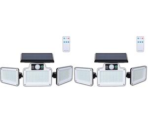 GRIFEMA GD202 Lampes Solaires de Sécurité d'Extérieur avec Détecteur de Mouvement, 3 Têtes Réglables, Étanche IP65 pour Cour, Garage, Allée, Noir (Lot de 2)