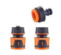 GRIFEMA GE1103, Kit de Raccordement de Robinet/Tuyau de Jardin Avec Connecteur Waterstop 1/2", Connexion Rapide et Connecteur Femelle Premium 3/4", Gris/Orange [Exclusivité Amazon]