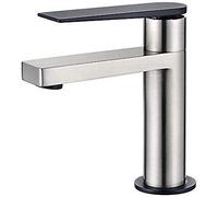 GRIFEMA LYON - G11001A Robinets de Lavabo sans Vidage, Robinet Salle de Bain avec Économie d'Eau Ecos, Nickel Brossé/Noir