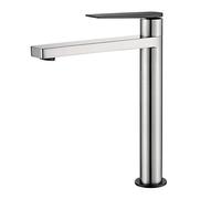 GRIFEMA LYON - G11101A Robinets de Lavabo avec Bec Haut (235mm), Mitigeur de Lavabo avec Économie d'Eau Ecos, Nickel Brossé/Noir