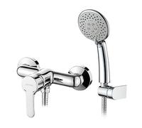 GRIFEMA Mitigeur de Douche Mural & Robinet Monocommande de Douche avec Flexible, Douchette 5 Jets, Support, Chromé, G12003