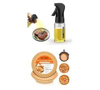 GRIFEMA Pulvérisateur d'Huile en Verre 200ml avec Papier Cuisson 100 Feuilles pour Friteuse à Air Accessoires de Cuisine Noir